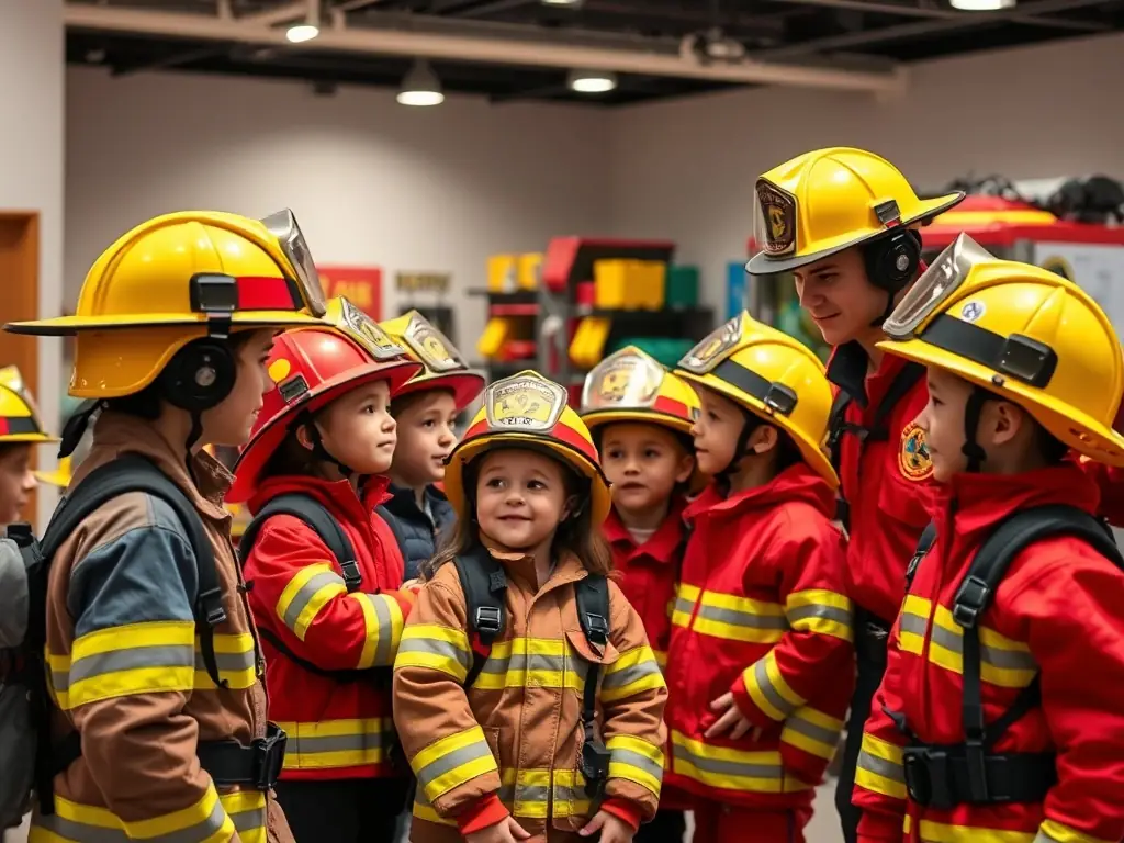A photograph capturing a group of students participating in a firefighting demonstration during an educational tour at the MUSEE DES SAPEURS POMPIERS DE COTE D'OR.